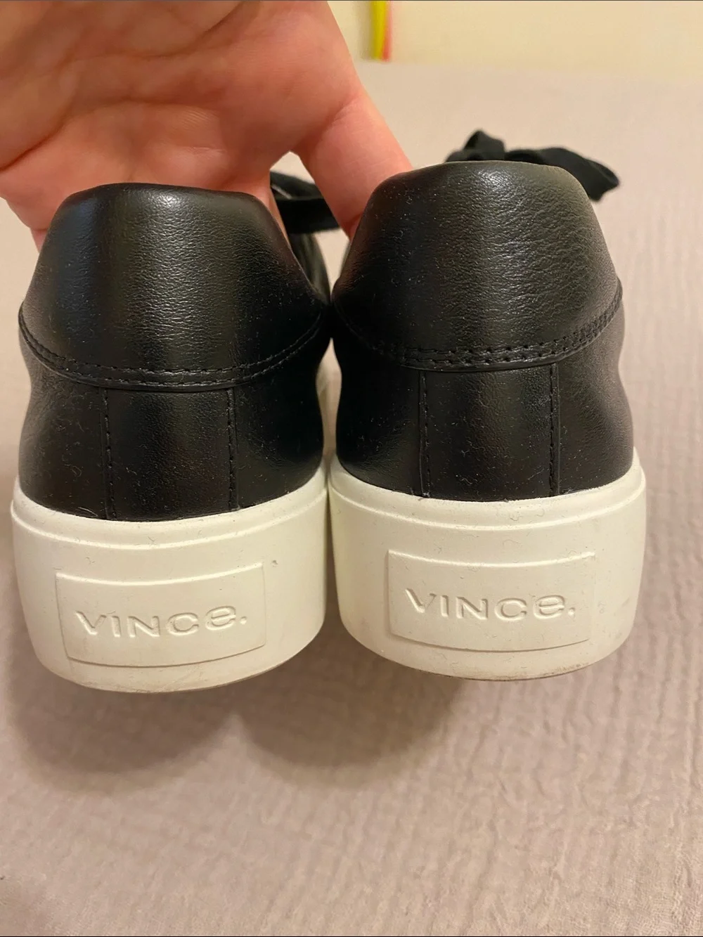 Vince Black Leather Low-Top Sneakers - Classic Casual Style. Size 6.5